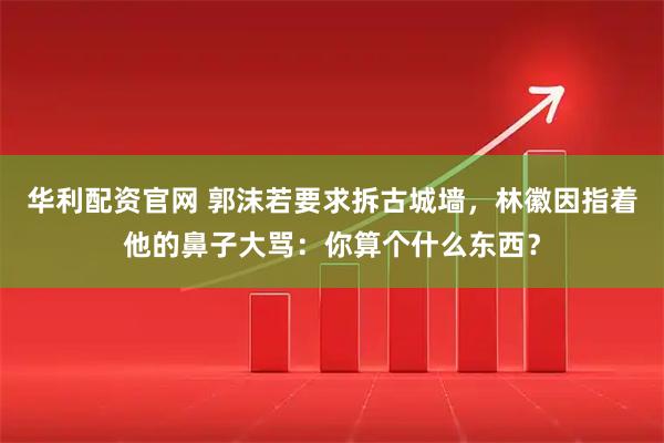 华利配资官网 郭沫若要求拆古城墙，林徽因指着他的鼻子大骂：你算个什么东西？